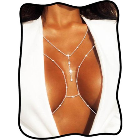 Glitrende Perler BH Kæde Sølv Krystal Brystkæder Rhinestone Lagdelt y Natklub Strand Rave Kropskæde til Kvinder