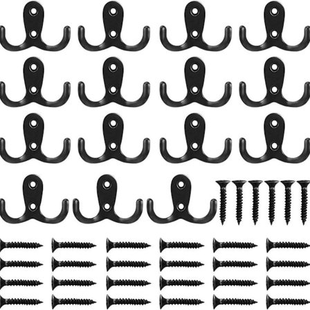 Tøj kroge, 15 stk. dobbelt knager, antik KLB