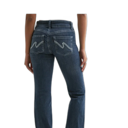 Blå bootcut jeans med broderade fickor