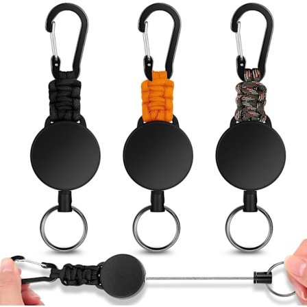 3 st. Retractable Nyckelring, Retractable med utdragbar ståltråd, Retractable Nyckelkedja Badge med Karabiner