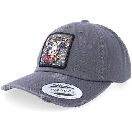 Ho-Ho-Hats - Grey - unconstructed - Cap - Silly X-mas Cow Dark Grey Destroyed Dad Cap - Hatstore