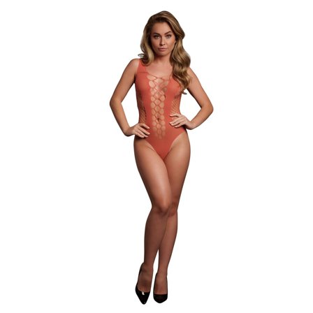 Shots: Red V-Neck Teddy with Opaque Panels - One Size - Vuxen: Lingerie & undertøy
