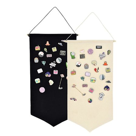 2 stk Pin Badge Display BANNERS, lerret HENGENDE Brosje Pin Organizer, Display Pins Oppbevaringsveske