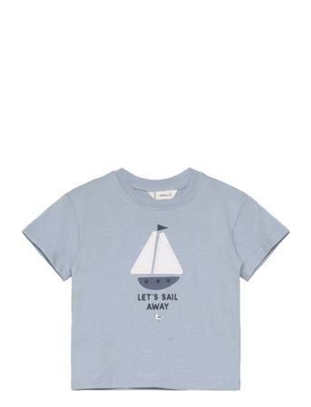 Embroidered Details Print T-Shirt Tops T-Kortærmet Skjorte Blue Mango