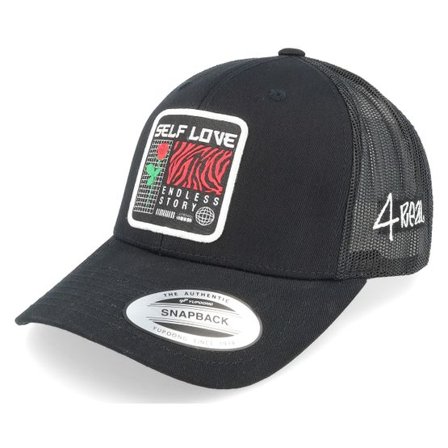 4REAL - Svart trucker Keps - Self Love Patch Black Trucker @ Hatstore