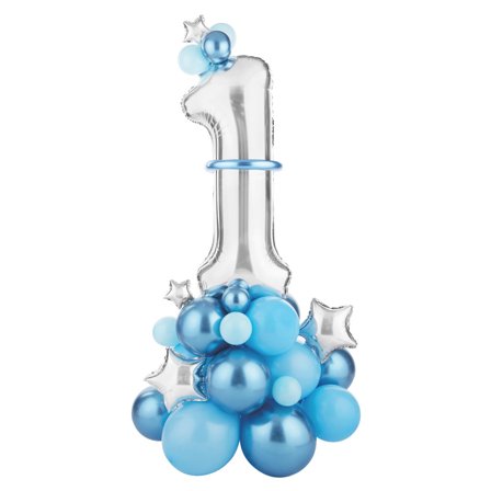 1-års Ballongbukett Silver & Blå