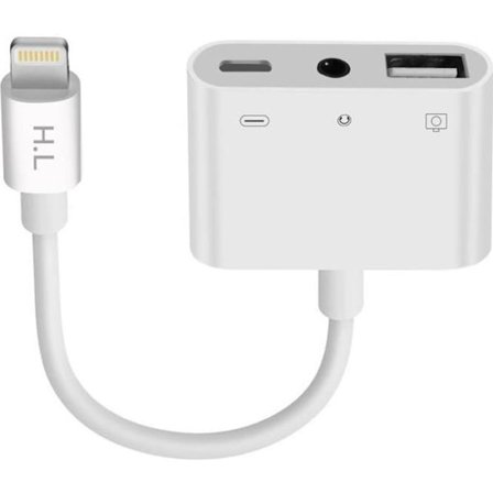 Sovitin - Apple - Lightning USB: lle ja 3.5mm Jack - Valkoinen - Tiedonsiirto - Lataus