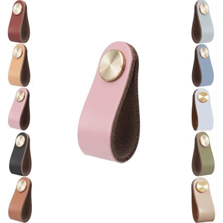 Nahkaiset kaapin vetimet, 2 laatikon oven vetimet, törmäyksenestävät retro-huonekalujen oven vetimet keittiön lipastoon (vaaleanpunainen)