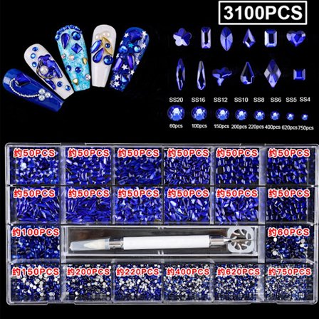 Nagelkonst Strass Kit Multi Former Glas Kristall AB Nagelstenar Nageljuveler Flatback Nagel Ädelstenar Strass för m/ Vax
