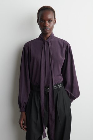 COS Women's Fluid Scarf-Detail Blouse in Purple