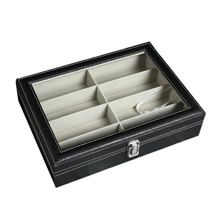Solbrille Organizer Opbevaringsboks 8 Rum Boks til Kvinder Mænd Briller Display Case Collector PU Læder