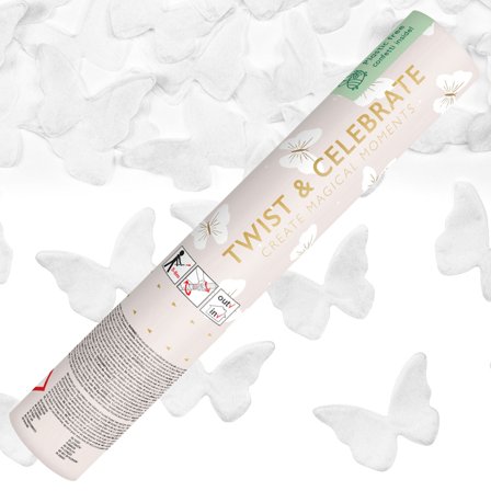 Konfettikanon Hvide Sommerfugle 20 cm