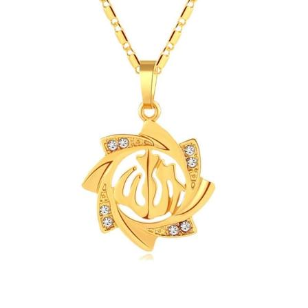 18k gullbelagt kjede Allah muslim m krystall solblomst islam Gold one size