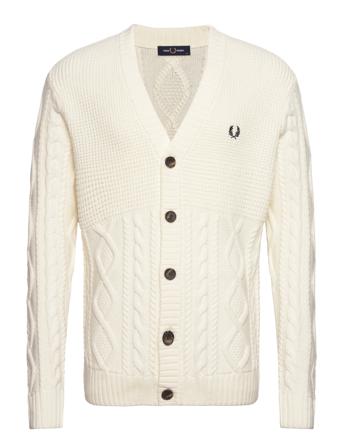 Textur Panel Cardigan Strikket Trøje Cardigan Creme Fred Perry