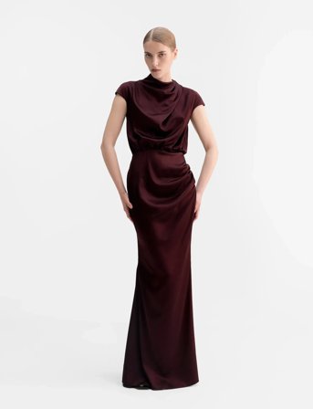 Ahlvar Gallery Myra Satin Dress - Burgundy - XL