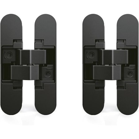 Osynligt gångjärn för dörrar, Set med 2 osynliga gångjärn för tunga dörrar, 40 kg lastkapacitet, 180 mm öppningo, zamak, svart