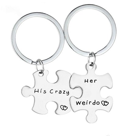 Nøkkelringsett for par - Hans sprø, hennes rare - Nøkkelring for par - Valentinsdag, bursdag, jubileumsgave