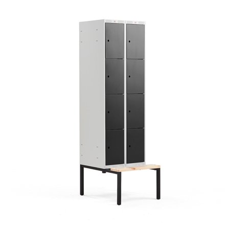 Kleiderspind CLASSIC mit Sitzbank, 2 Module/4 Türen, 2120 x 600 x 550 mm, schwarz