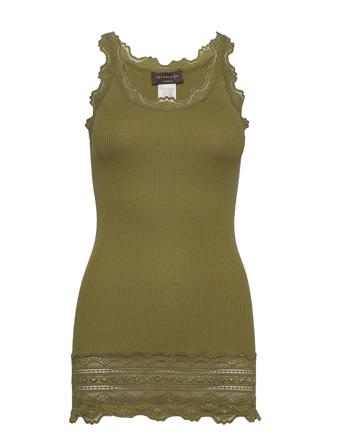 Silk Top W/ Lace T-shirts & Tops Sleeveless Grønn Rosemunde*Betinget Tilbud