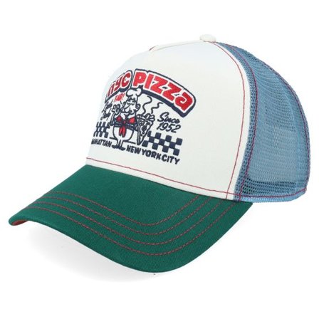 JJ Hats - Vit trucker Keps - NYC Pizza White/Light Blue/Green A-Frame Trucker @ Hatstore