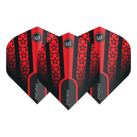Winmau Prism Alpha Standard Dart Flights, Red & Black Stars, 100 Micron, 3 Sets (9 Flights) - Professional Translucent Design for Elite Players