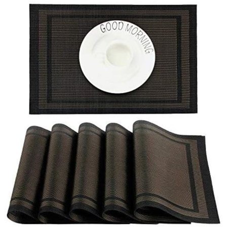 Sorte varme- og pletbestandige PVC-dækkeservietter, 6-pak vaskbare vinyl-duge til hjem, spisestue og køkken, 30 x 45 cm
