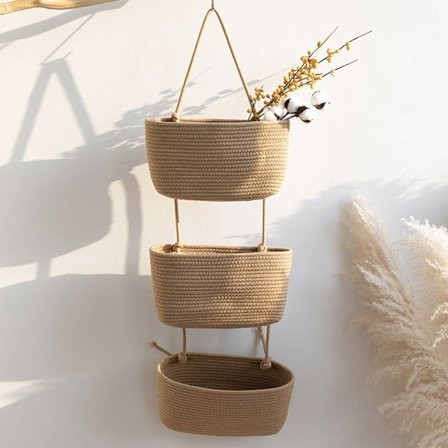 Oppbevaringsdør Hengende Oppbevaringspose, 3-lags Vevd Bomullsrep Hengende Kurv, Hengende Kurv for Oppbevaring av Barnerom, Baderom og Soverom KLB