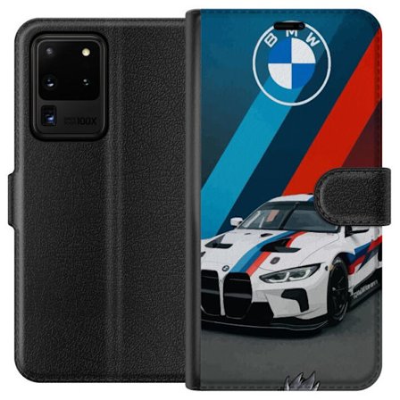 Kompatibelt Plånboksfodral till Samsung Samsung Galaxy S20 Ultra BMW M Sport design med vit racingbil och klassiska M ränder exklusivt bilmotiv perf