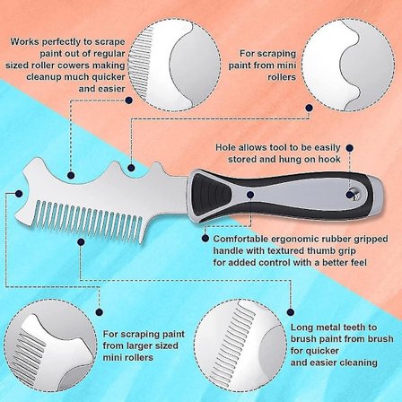 4 i 1 Maling Pensel Kam, Pensel Rulle Rengøringsværktøj Malere Pensel Kam Til Tilstrækkelig Rengøring Og