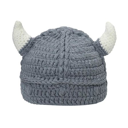 Voksen Skæg Viking Strikket Hue Barbarisk Tyrehorn Hæklet Beanie Hue Håndlavet Strikket
