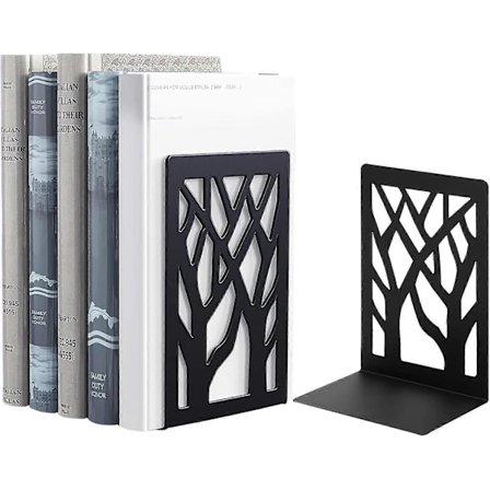 Metal Bogstøtter Bogstoppere - Sorte Anti-Ridse Bogdelere til Kontor, Hjem, Skoler CD, Boghandel og Bibliotek 1 Par (Sort Gren)