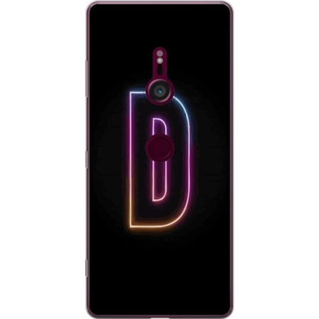 Kompatibel Mobilcover til Sony Sony Xperia XZ3 Minimalistisk neonbogstav D i farveskiftende lys mod sort baggrund i moderne digital design