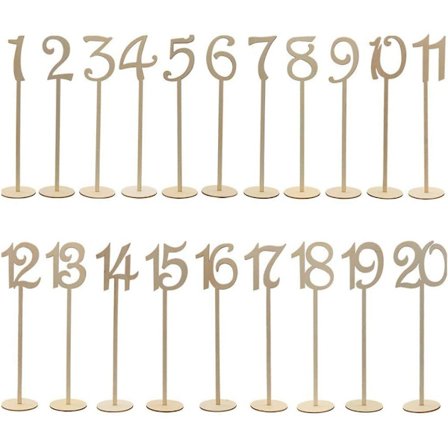 20 st nummer 1 till 20 bordnummer i trä med stativbas för bröllop