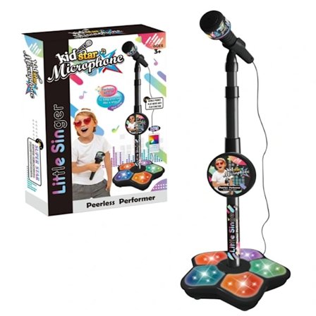 Barnemikrofon med stativ, sangleker for jenter og gutter med musikk og lys, justerbar karaokemaskin med lys for barn