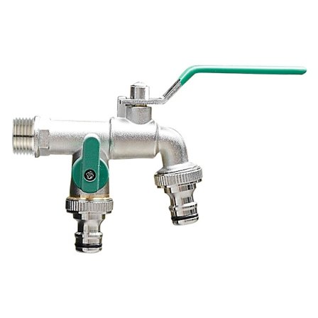 Dubbel Trädgårdskran, Zinklegering Utomhuskran, Kran med Dubbla 3/4" Utlopp och 1/2" Inlopp, Rost- och Frostbeständig, Idealisk för Trädgårdar, 