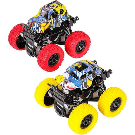 Vedettävä auto. Monsteriauto lelu kitkalla toimiva auto 360 astetta pyörivä Acsergery-lahja