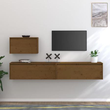 Vidaxl Tv-bänk 3 Delar Honungsbrun Massiv Furu Brun