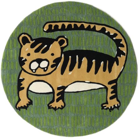 Kindervloerkleed Klein Cool Cat - Groen/Mosterd Geel Ø 150 Wol