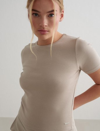 aim ́n Ease Ribbed Short Sleeve - Beige - S
