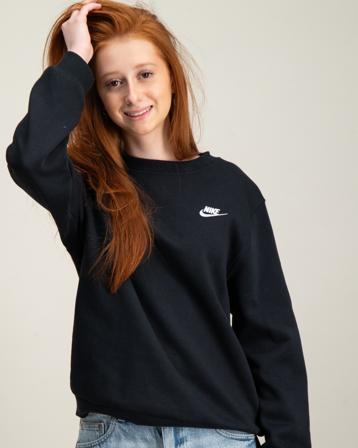 Nike K NSW CLUB FLC CREW LS LBR Svart Genser Jente - Kids Brand Store
