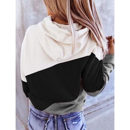IC Dam Långärmad Color Block Hoodie Toppar Söt Casual