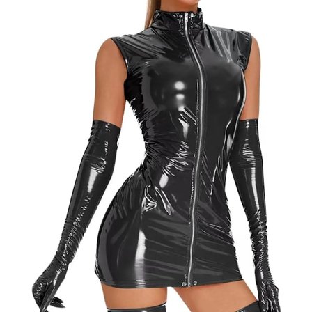 Seksi nahkainen tanko mekko hanskat eivät sisälly Wetlook PVC nahka Plus Size kiiltävä lateksi lonkka hame musta suuri