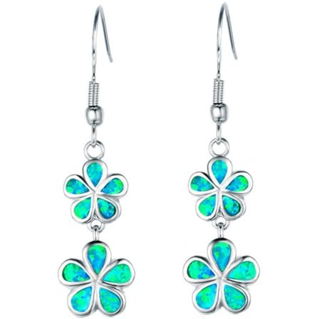 Mote Øredobber Falsk Opal Inkrustert Blomst Lang Halskjede Ørekrok Øredobber Fest Smykker Dame Gave Grønn