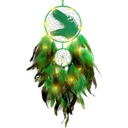 Dinosaur Dream Catcher for Boys Girls, Dream Catcher Light Wall Decor Feather Wall Hanging Dino Dream Catcher Kids Gift-Perfet Green