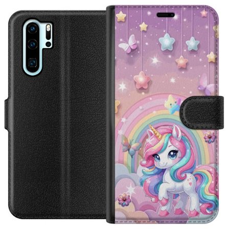 Kompatibelt Lommeboketui til Huawei P30 Pro Magisk enhjørning med regnbue manke, stjerner og sommerfugler mot en pastellhimmel med skyer