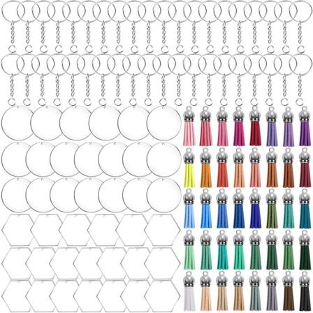 160 stk akryl nøkkelring emner håndverk dusk sett, for DIY nøkkelring