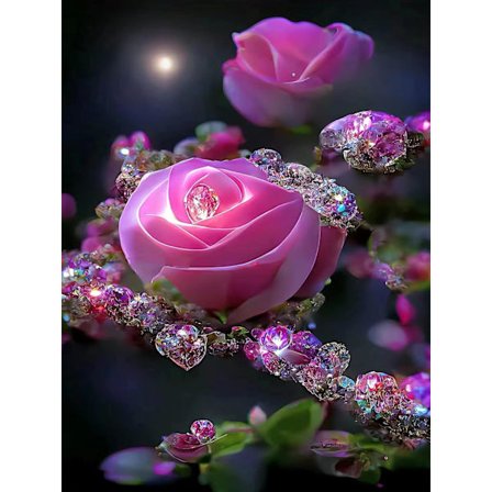 (Blomster Mørk pink, 30X40CM) 5D diamant kunstmaleri kit, DIY col