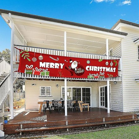 Julbanner Par "Merry Christmas" Dörrskylt (300x50cm A) Banner Utomhus Dekorationer Röd Par