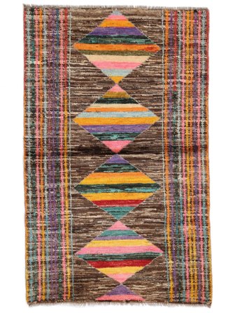 Hand Knotted Berber Colourful Rug 90X144 Wool Brown/Black Small