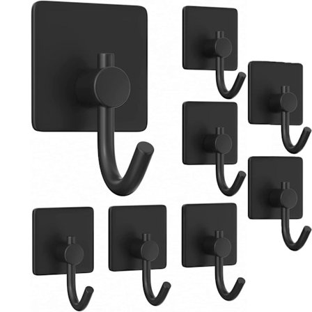 8 stk Selvklæbende kroge Vægkroge SORT